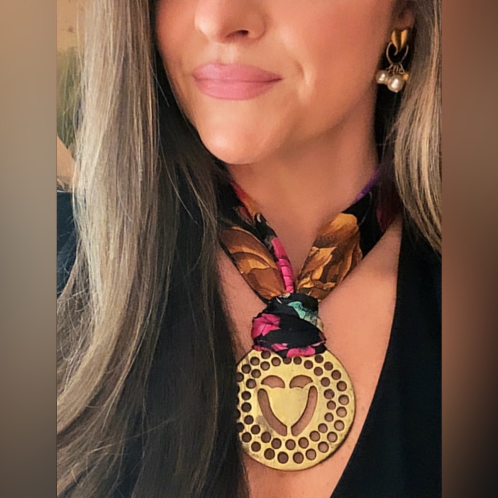 Vintage saddle brass medallion necklace
